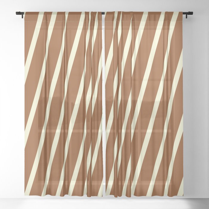 Brown and Light Yellow Colored Stripes/Lines Pattern Sheer Curtain
