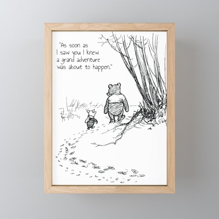 Winnie Nursery Art Adventure Quote Pooh and Piglet Framed Mini Art Print