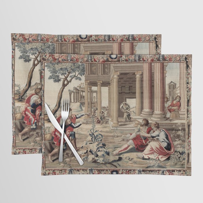 Antique 17th Century 'Mars at the Palace of Vulcan' English Tapestry Placemat