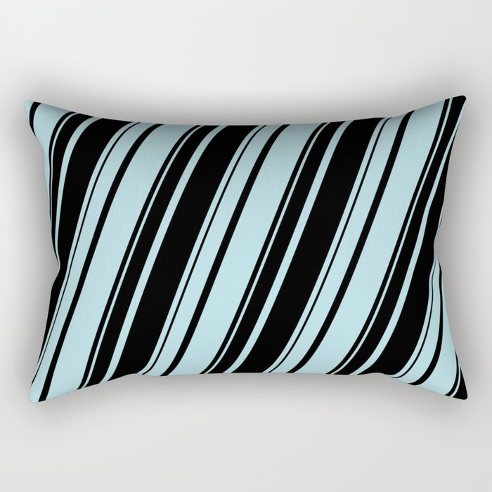 Powder Blue and Black Colored Striped Pattern Rectangular Pillow