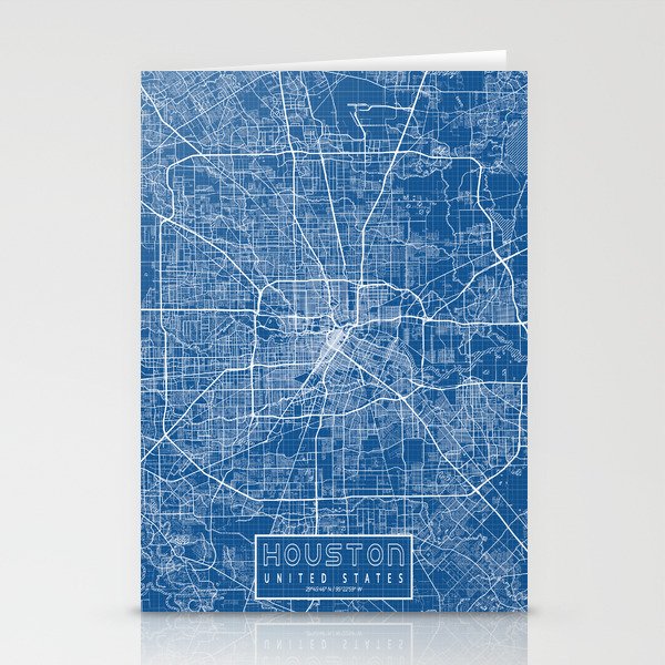 Houston City Map of Texas, USA - Blueprint Stationery Cards
