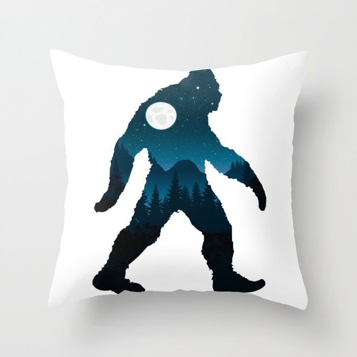 Night Forest Bigfoot Throw Pillow