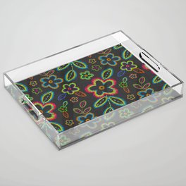 Embroidery imitation floral pattern on dark canvas Acrylic Tray