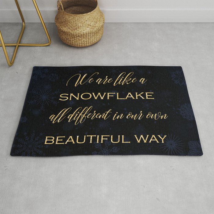 We are like a snowflake - gold glitter Typography on dark background Rug