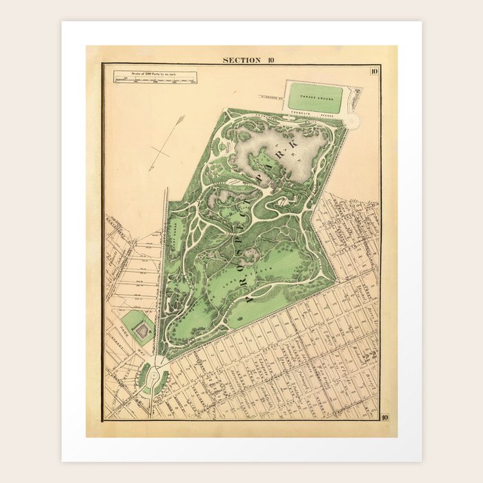 Old Prospect Park Map (1874) Vintage Brooklyn Public Square Atlas Art ...