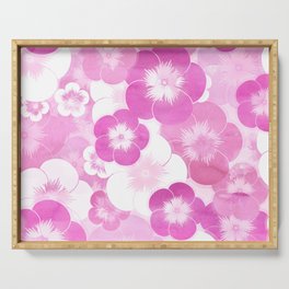 Retro white magenta pink watercolor floral Serving Tray