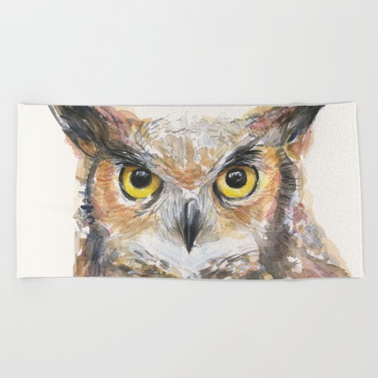 Owl Great Horned Bird Animals Beach Towel