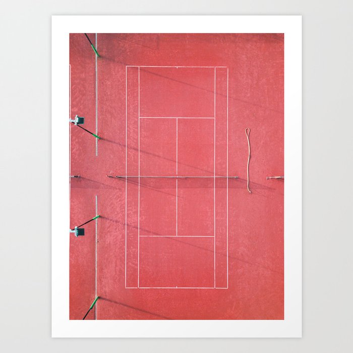 Pink tennis court at sunrise | Colorful drone aerial photography art | sports field print Art Print