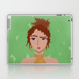 Girl with Curly Hair in a Gold Dress Laptop Skin
