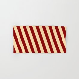 [ Thumbnail: Dark Red & Tan Colored Lines Pattern Hand & Bath Towel ]