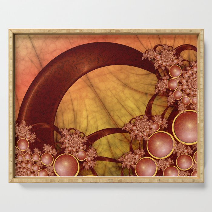 Decoration, Fractal Art Shining Grapic With Warm Colors Serving Tray