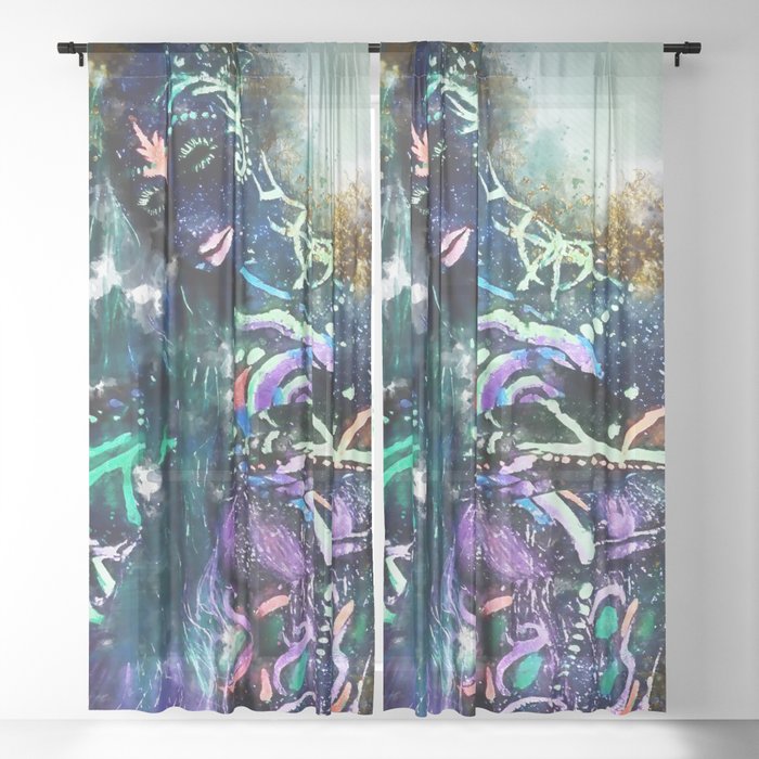  Abstract Woman in Neon Lights Sheer Curtain