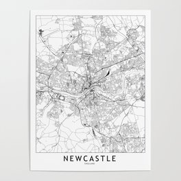 Newcastle White Map Poster