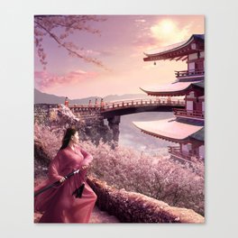 Samurai and Sakura Canvas Print