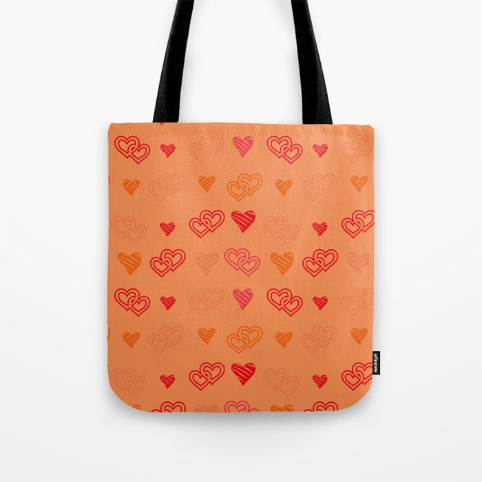 Hearts on a orange background. For Valentine's Day. Vector drawing for February 14th. SEAMLESS PATTERN WITH HEARTS. Anniversary drawing. For wallpaper, background, postcards. Tote Bag