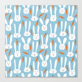 Bunnies & Carrots - Blue Canvas Print