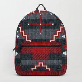 Moki Style Native American Weaving Pattern with Buffalo Plaid Backpack | Santafe, Pueblo, Blanket, Charcoal, Cabinchic, Southwestern, Largescale, Tribal, Navajo, Rustic 