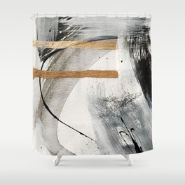 Armor [7]: a bold minimal abstract mixed media piece in gold, black and white Shower Curtain