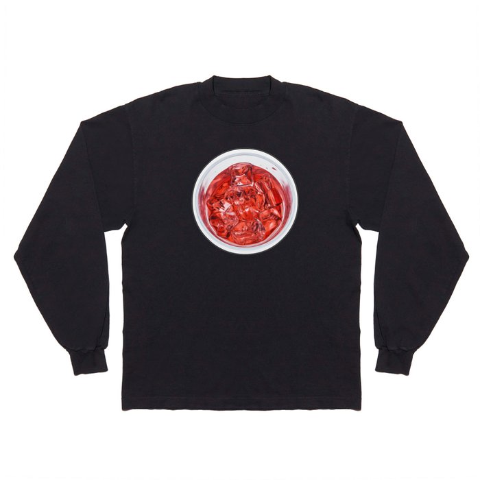 Glass with Ice and Red Liquor - top view Long Sleeve T Shirt