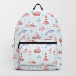 Ocean Dream Backpack | Dolphin, Seashell, Spring, Beach, Blue, Nautical, Summer, Pattern, Seaturtle, Pastel 