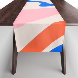 Retro Liquid Swirl Abstract Pattern Square Pink, Orange, and Royal Blue Table Runner