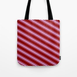 [ Thumbnail: Dark Red and Plum Colored Striped/Lined Pattern Tote Bag ]