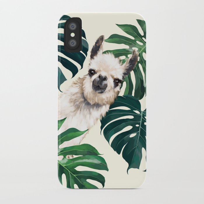 Sneaky Llama with Monstera iPhone Case