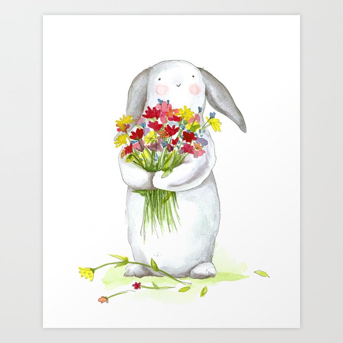 Flower Bunny Nursery Art For Children Print By Flower Bunny Nursery Art For Children Print