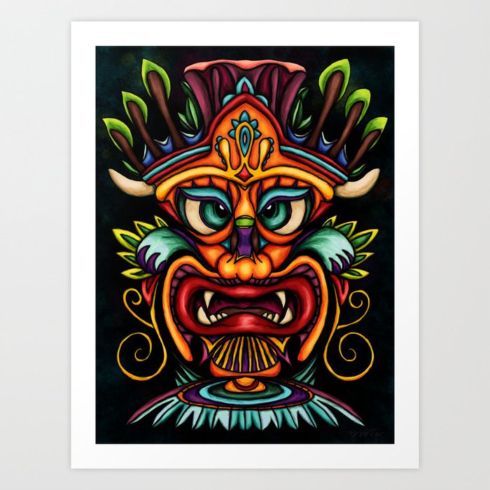 Polynesian tiki painting, colorful mask Art Print