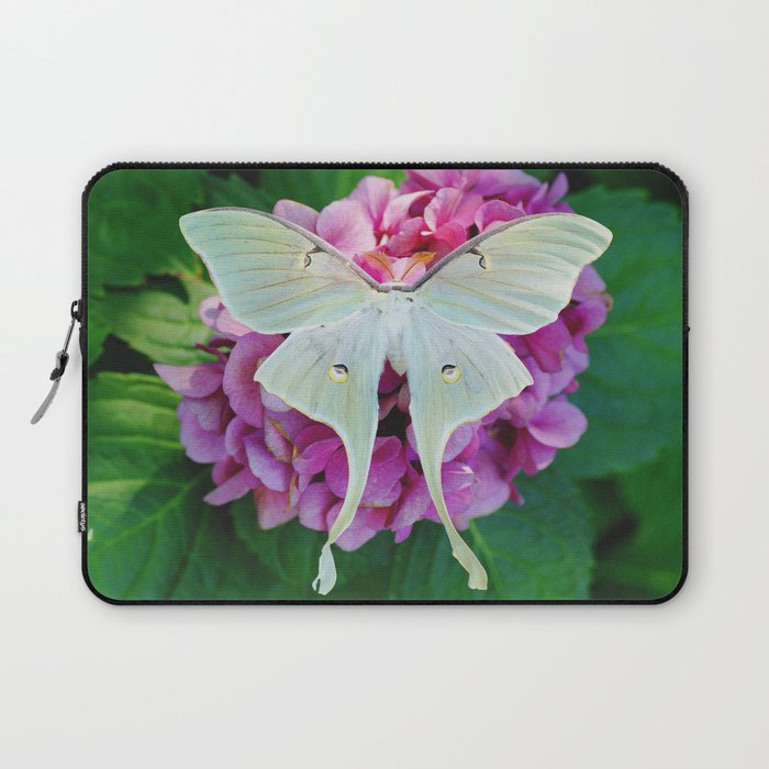 Luna Moth On Pink Hydrangea Nature Art Laptop Sleeve