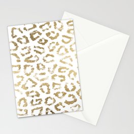 Modern white chic faux gold foil leopard print Stationery Card