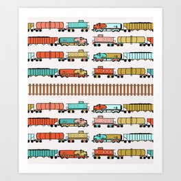 Rainbow Freight Trains Art Print