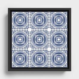 Mediterranean Pattern 1 - Tile Pattern Designs - Geometric - Blue - Ceramic Tile - Surface Pattern Framed Canvas