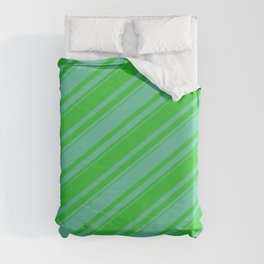 [ Thumbnail: Lime Green & Aquamarine Colored Stripes Pattern Duvet Cover ]