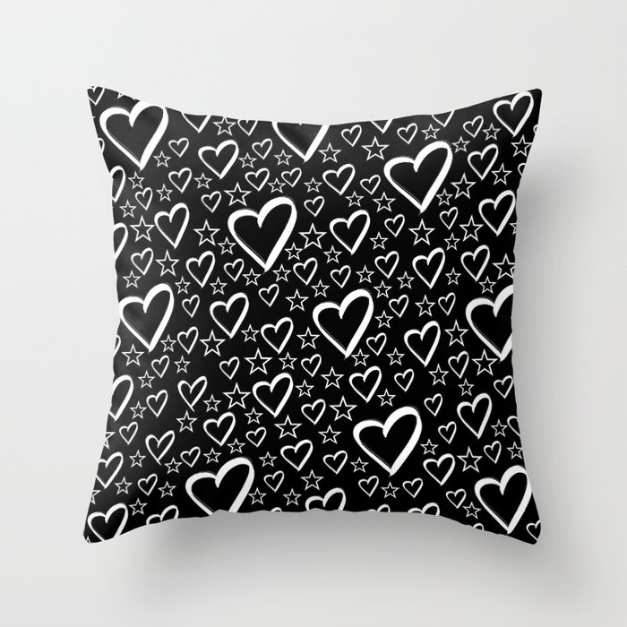 Cute Funny White Stars And Hearts On Black Background Stylish
