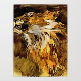 Portrait Of A Lion Acrylic Painting Poster