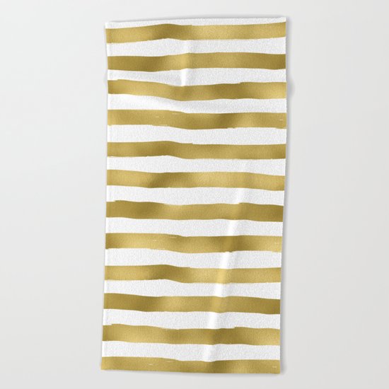 Gold stripes on clear white - horizontal pattern Beach Towel