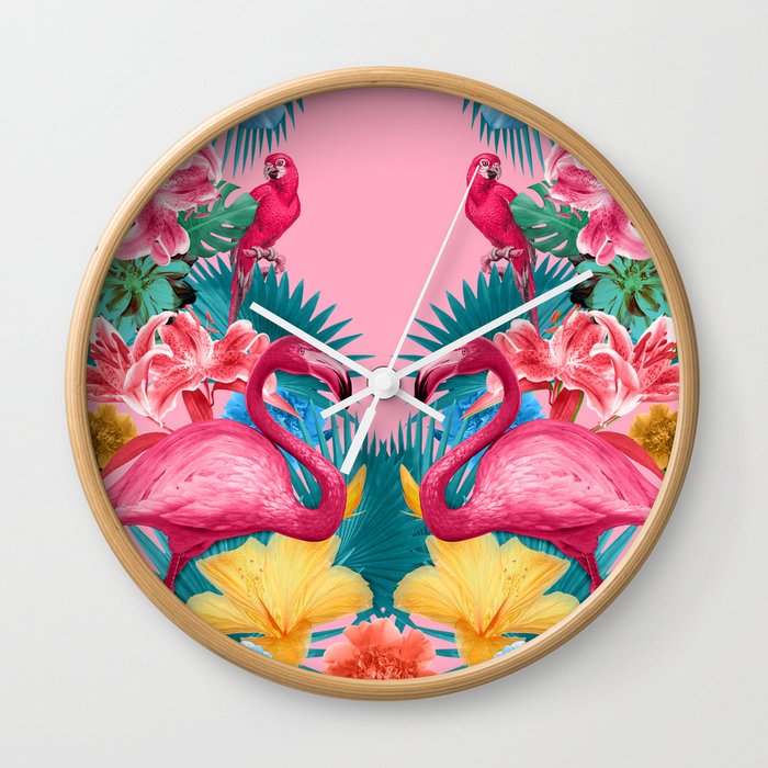 Flamingo and Tropical garden Wall Clock