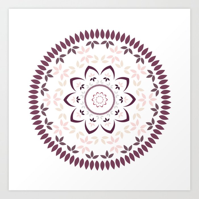 Leaf and petal floral Mandala with radial symmetry Art Print