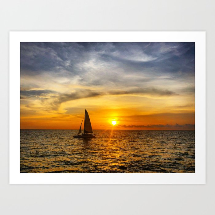 Harbor Sailboat Sunset Art Print