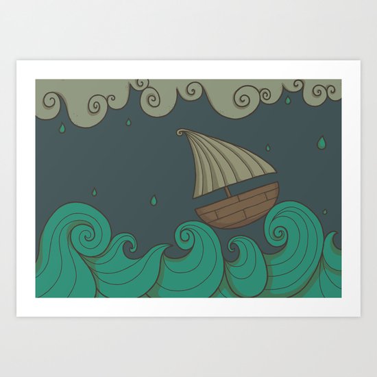 A Rainy Day at the Sea Art Print