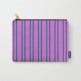 [ Thumbnail: Orchid, Midnight Blue, and Light Sea Green Colored Striped Pattern Carry-All Pouch ]