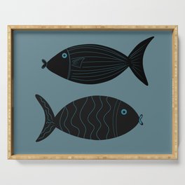 Fish - Blue Minimalistic Art Design Pattern Serving Tray