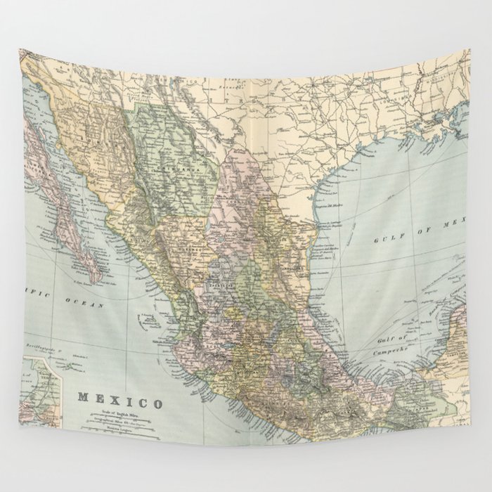vintage map of mexico 1891 wall tapestry by bravuramedia society6