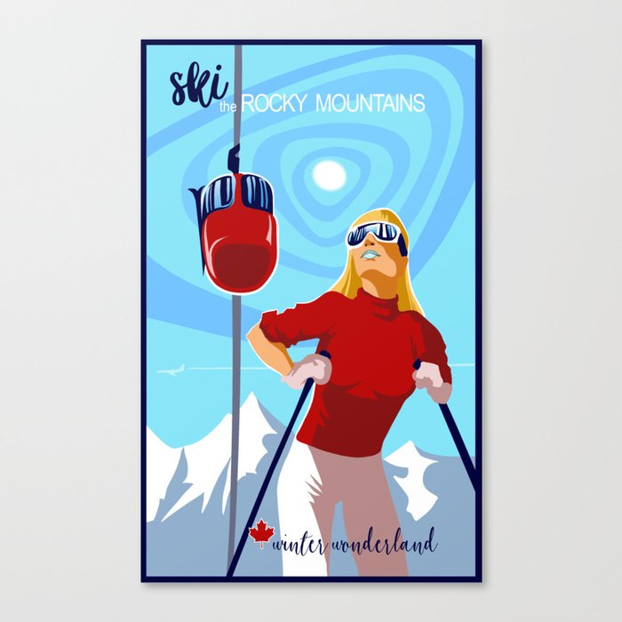 Retro ski Rocky Mountain poster Canvas Print