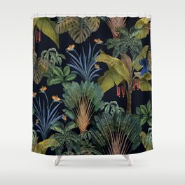 Moody tropical Jungle_deep blue & green tones Shower Curtain
