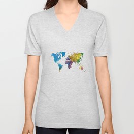 world map in watercolor-multicolor V Neck T Shirt