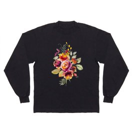 Watercolor autumn bouquet made of flowers and leaves isolated Long Sleeve T-shirt