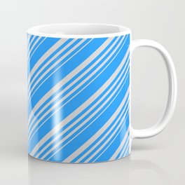 [ Thumbnail: Blue and Light Gray Colored Lines Pattern Coffee Mug ]