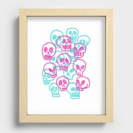 pink and turquoise hand drawn Skulls Recessed Framed Print